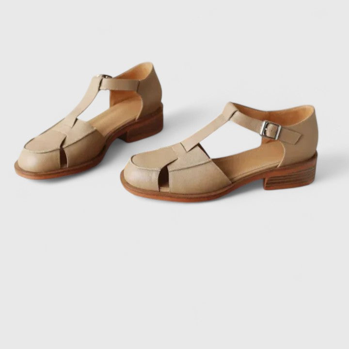 Women's Closed Toe T-Strap Wedge Sandals - Retro Elegance