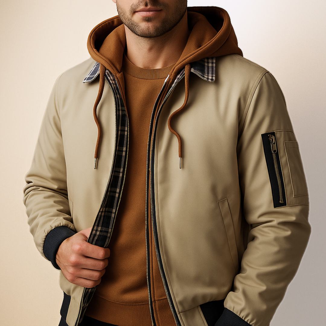 Men's Quilted Hooded Jacket – Water-Resistant Layering Coat