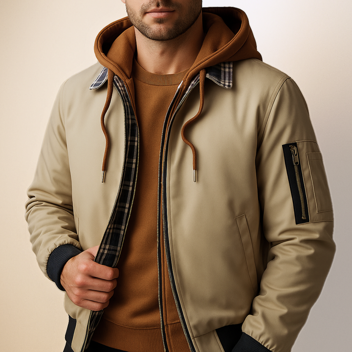 Men's Quilted Hooded Jacket – Water-Resistant Layering Coat