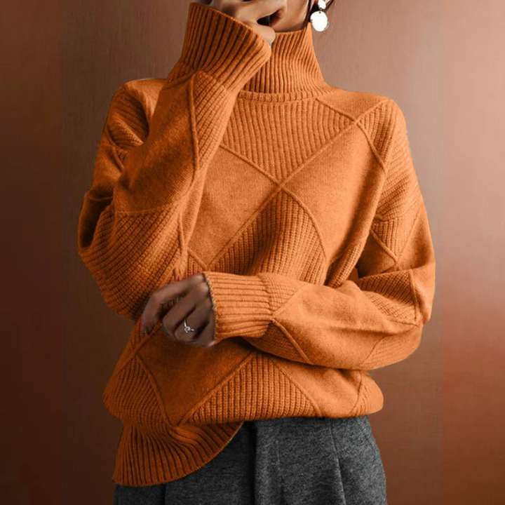 Women's Lotus Cotton Checkered Chunky Turtleneck Sweater