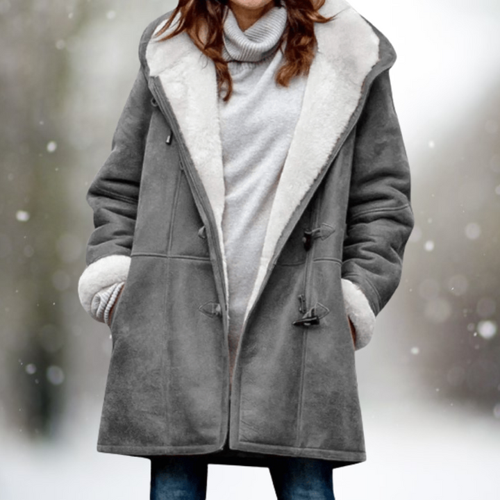 Women's Faux Shearling Hooded Coat - for Frosty Days