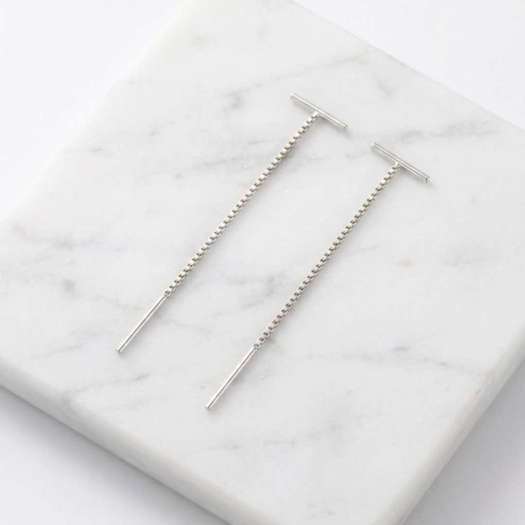 Women's Ena Sol Chain Drop Earrings – Stainless Steel, Gold & Silver