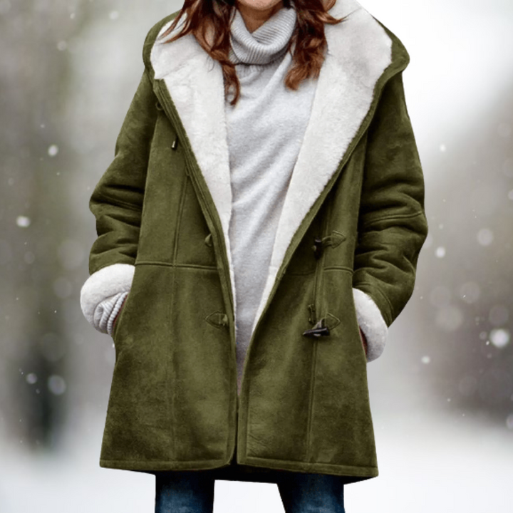 Women's Faux Shearling Hooded Coat - for Frosty Days