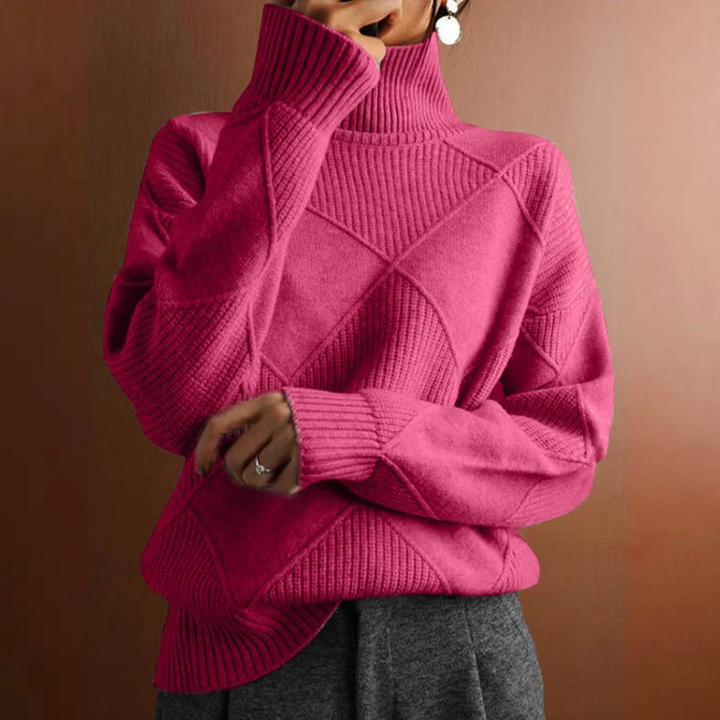 Women's Lotus Cotton Checkered Chunky Turtleneck Sweater