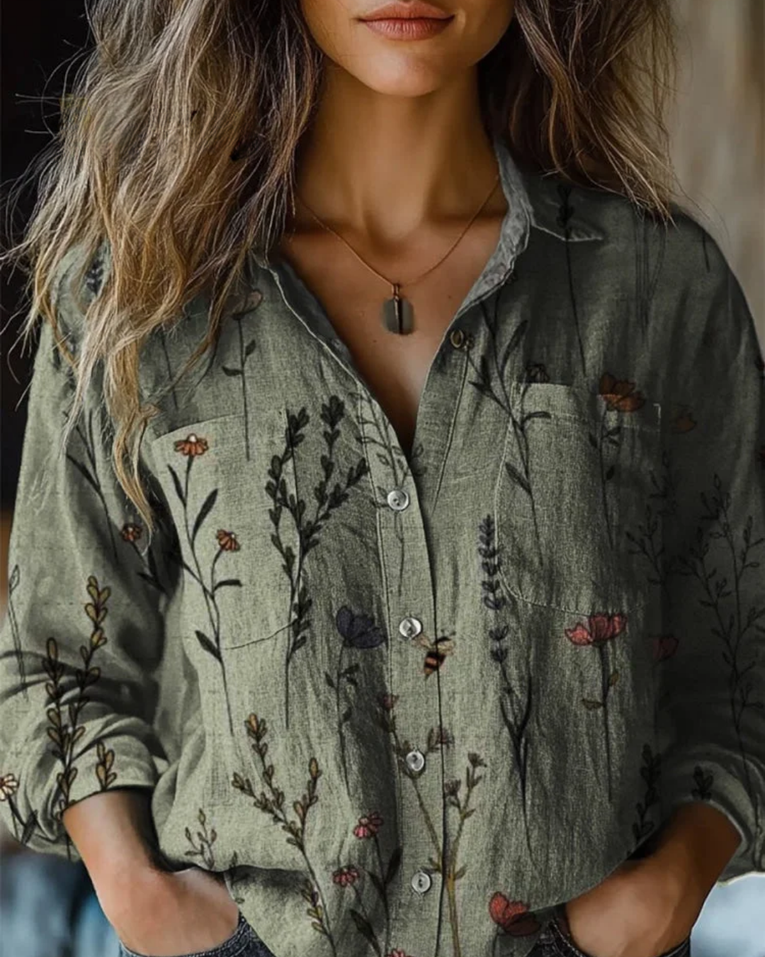Women's Botanical Floral Button Blouse - Effortless Everyday Elegance