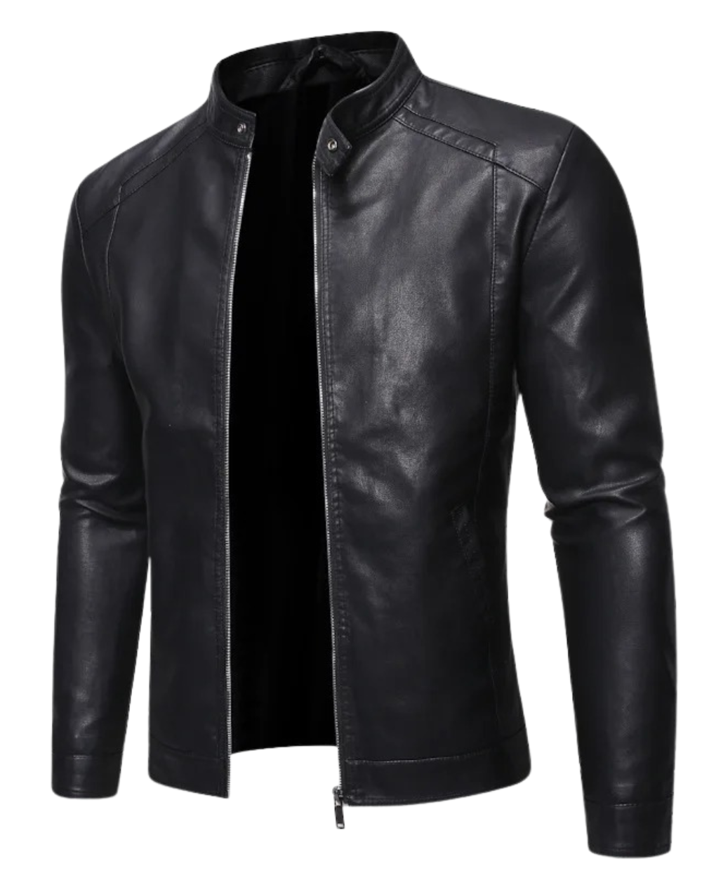Men's Leather Jacket – Slim Stand-Collar Zip-Up Layer