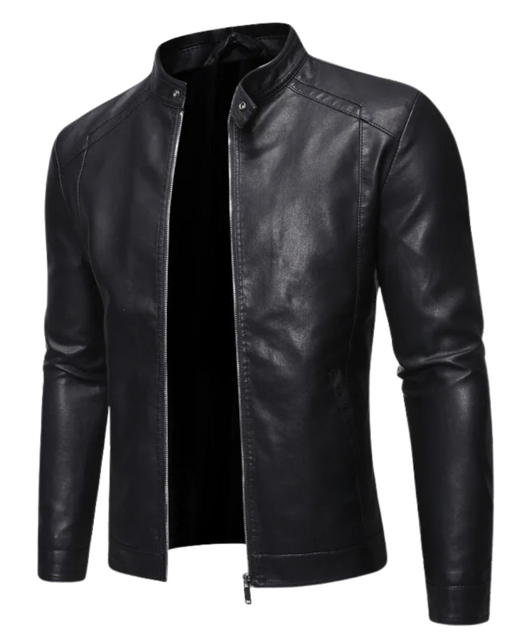 Men's Leather Jacket – Slim Stand-Collar Zip-Up Layer