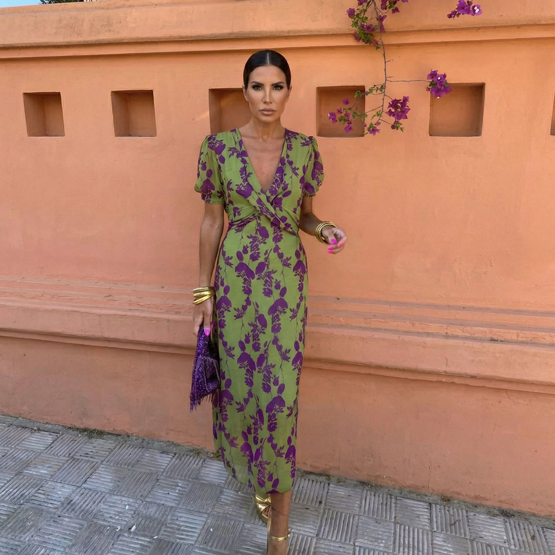 Women's V-Neck Puff Sleeve Dress - Perfect for Summer Occasions