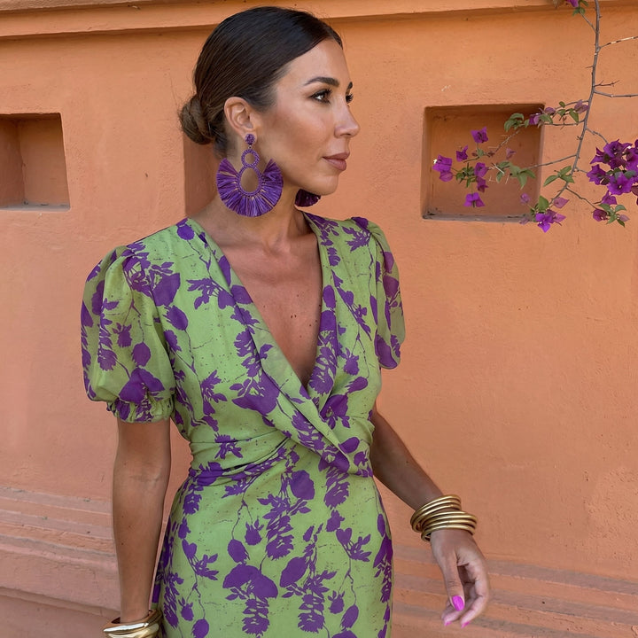 Women's V-Neck Puff Sleeve Dress - Perfect for Summer Occasions