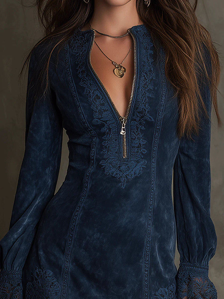 Women's Embroidered Zip Tunic - Effortless Everyday Layering