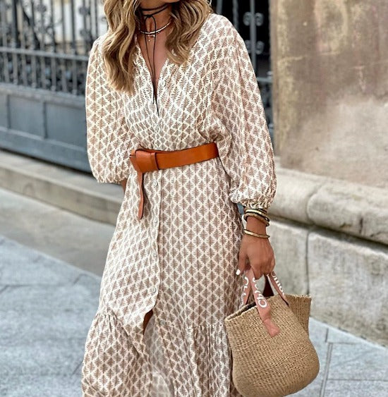 Women's Classic Button-Down Dress with Belt - Timeless Charm