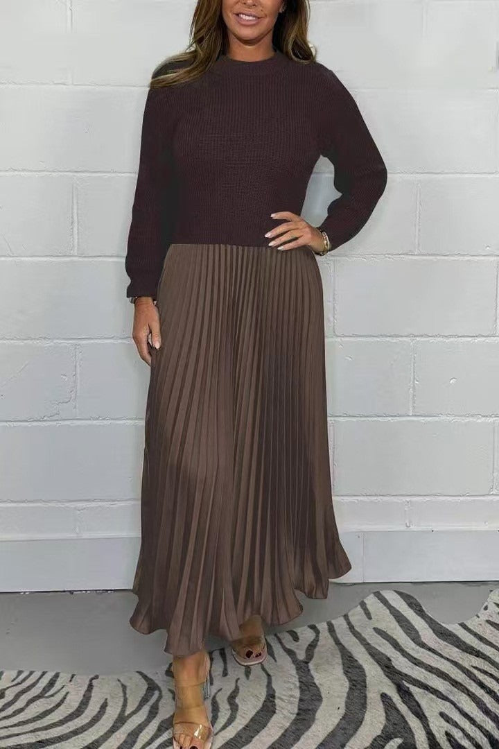 Women's Knit Sweater and Pleated Maxi Dress - Elegant Comfort