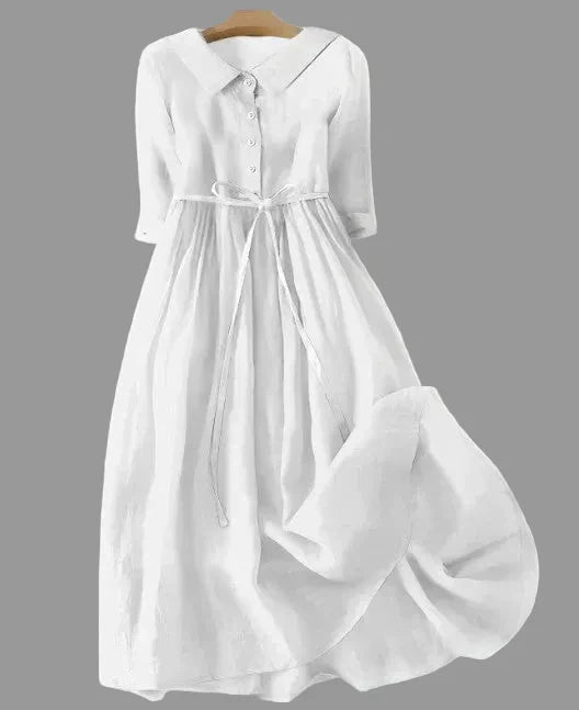 Women's Cotton Linen Mid Sleeve Dress - Timeless Elegance for Any