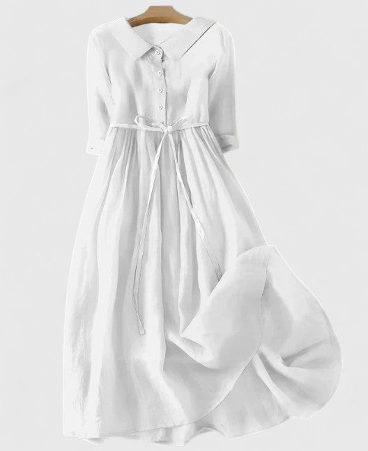 Women's Cotton and Linen Midi Dress - Effortless Elegance