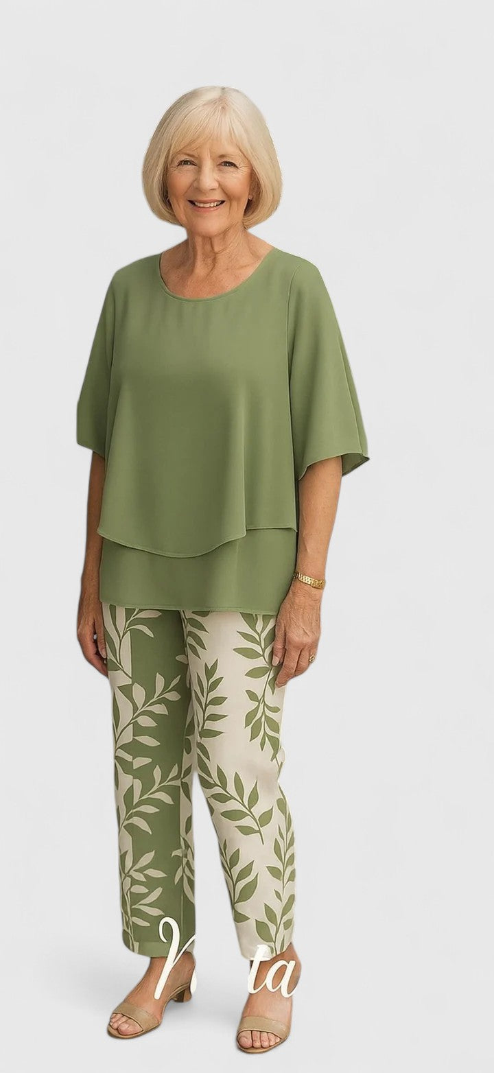 Women's Patterned Two-Piece Set - Elegant & Effortless