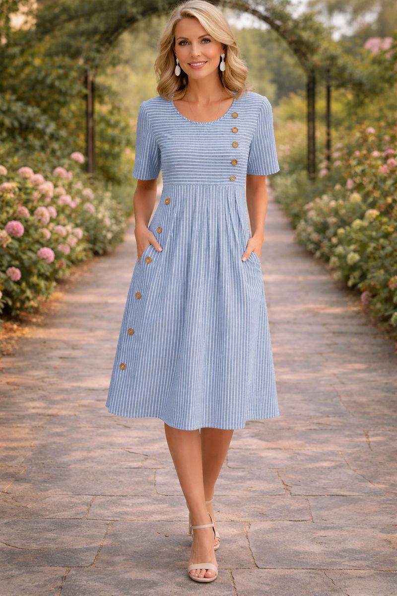 Women's Striped Midi Dress - Effortless Warm-Weather Style