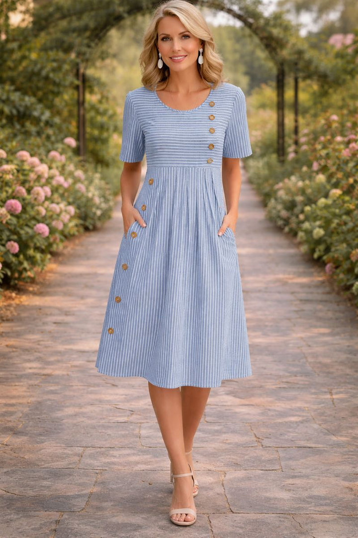 Women's Striped Midi Dress - Effortless Warm-Weather Style