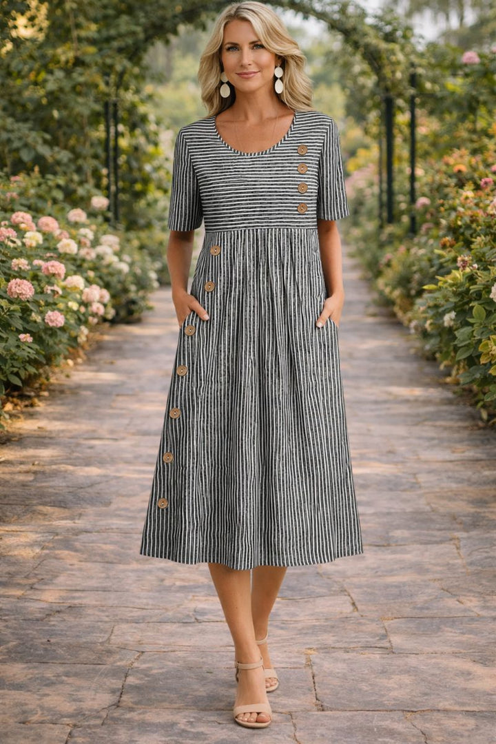 Women's Striped Midi Dress - Effortless Warm-Weather Style