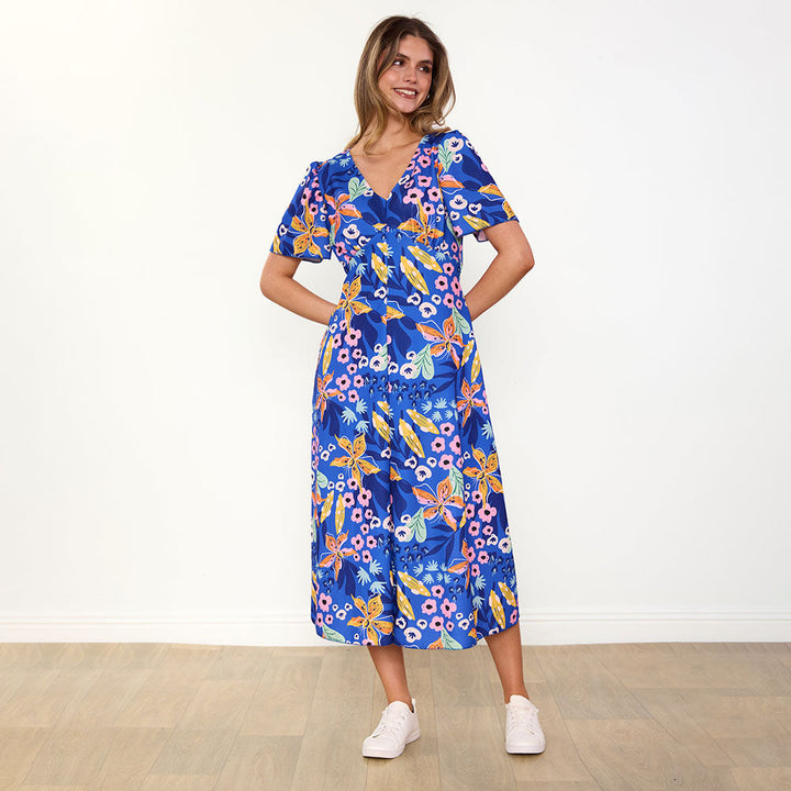 Women's Navy Floral Dress – Whitney Flattering Occasion Style – view 5