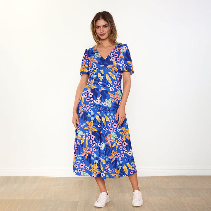 Women's Navy Floral Dress – Whitney Flattering Occasion Style – view 7