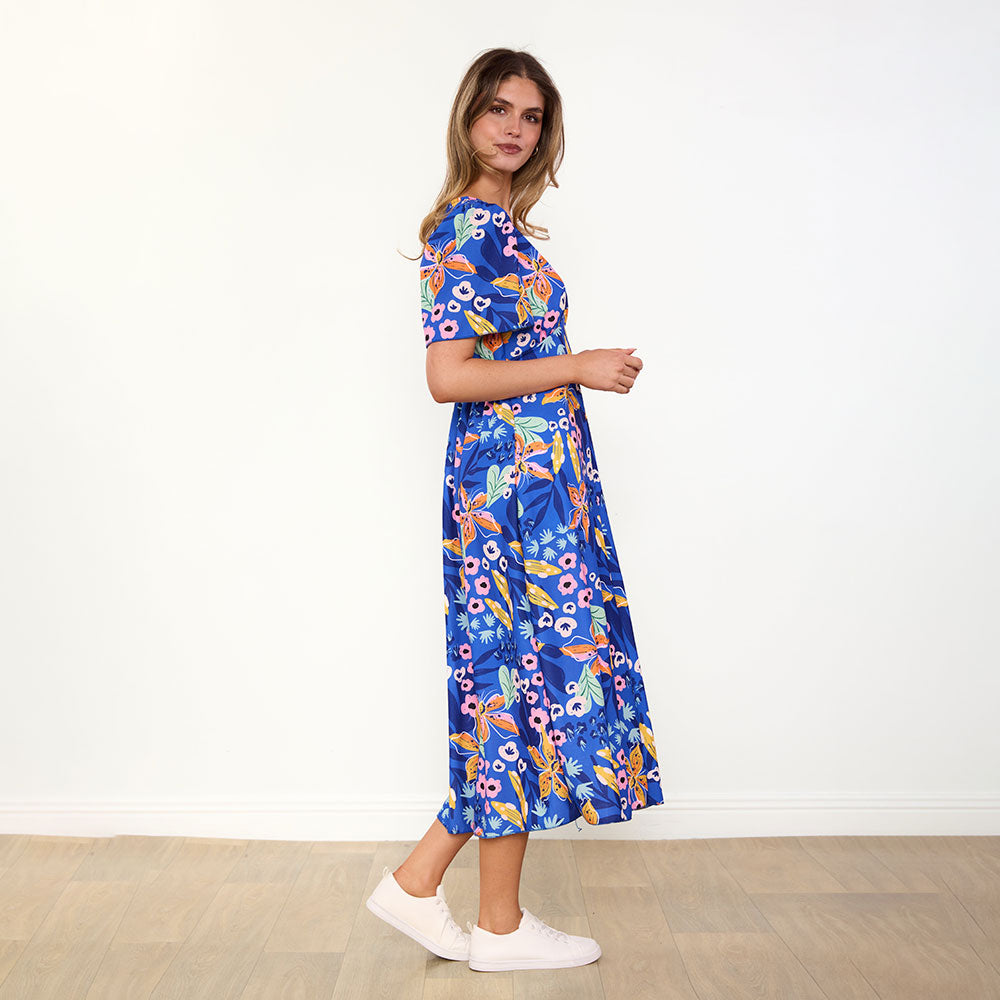 Women's Navy Floral Dress – Whitney Flattering Occasion Style – view 9
