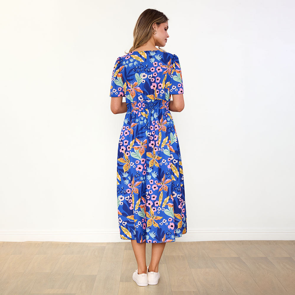 Women's Navy Floral Dress – Whitney Flattering Occasion Style – view 10