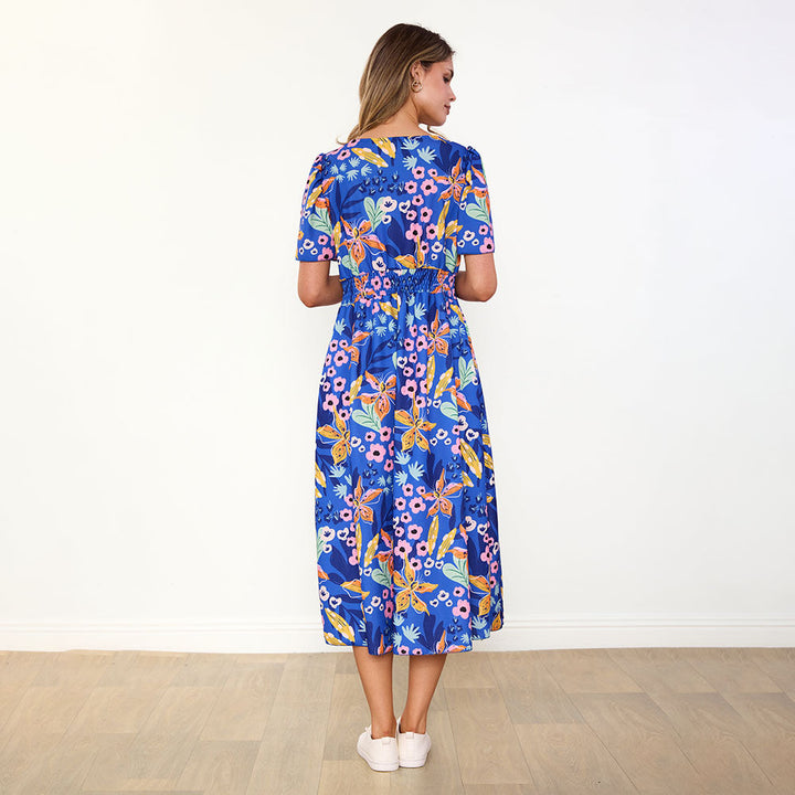 Women's Navy Floral Dress – Whitney Flattering Occasion Style – view 10