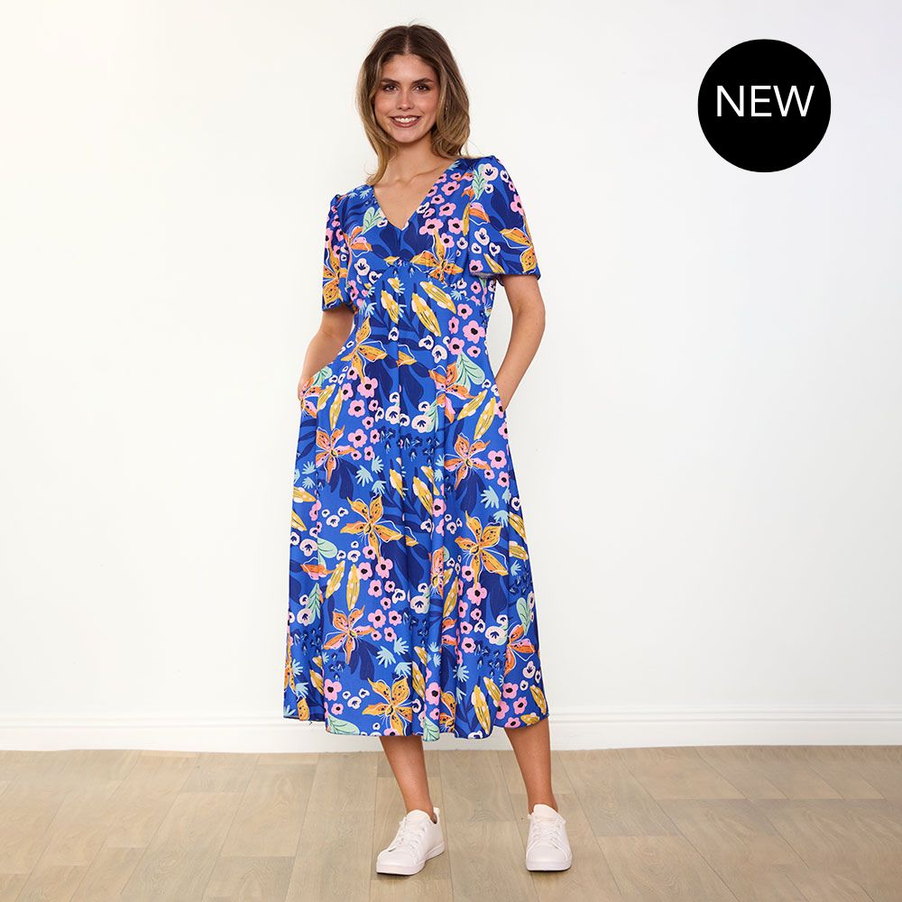 Women's Navy Floral Dress – Whitney Flattering Occasion Style