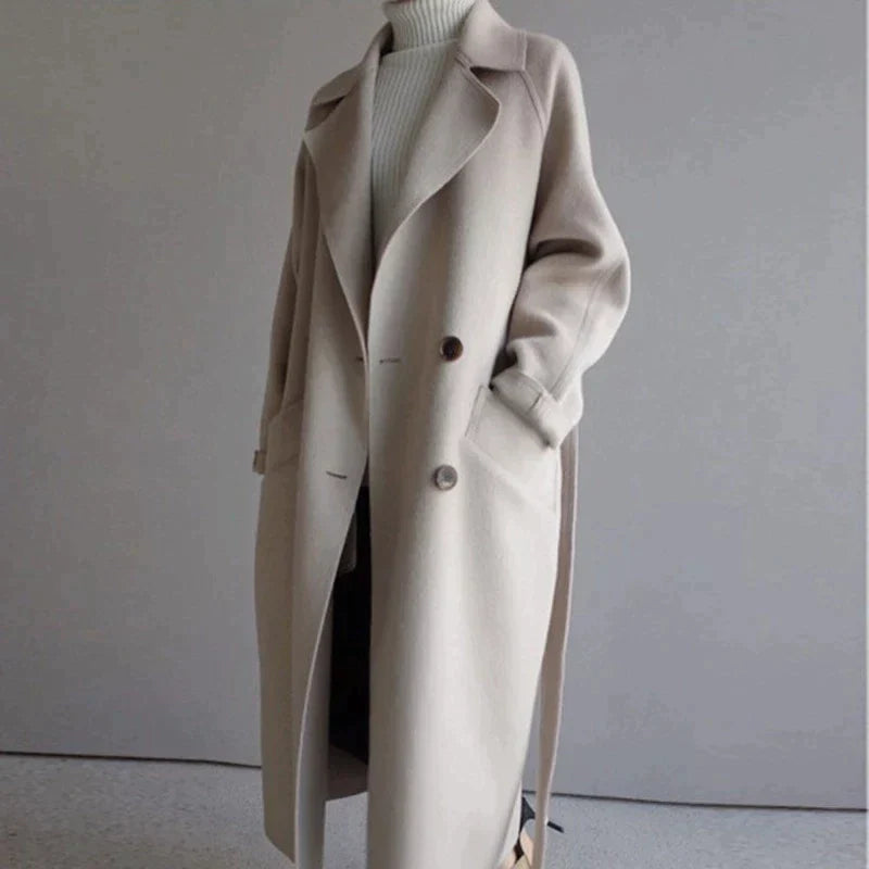 Women's Longline Wool Coat - Elegant Winter Warmth