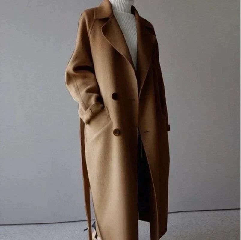 Women's Longline Wool Coat - Elegant Winter Warmth