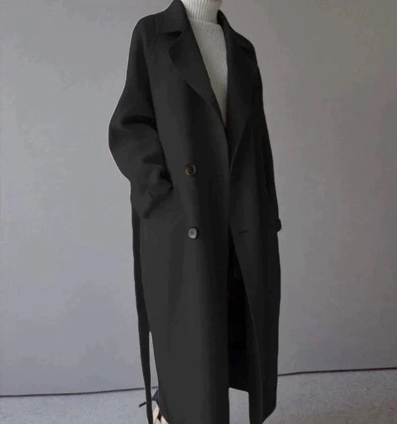 Women's Longline Wool Coat - Elegant Winter Warmth