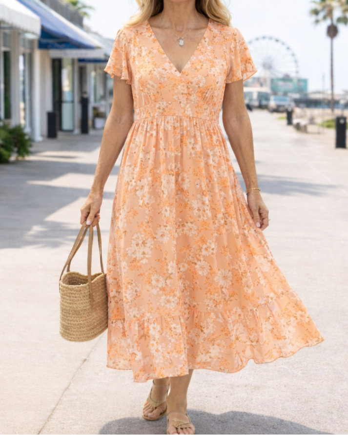 Women's Floral V-Neck Maxi Dress - Effortless Elegance