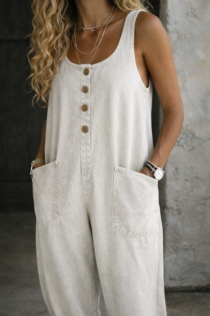 Women's Vintage Washed Denim Overalls - Effortless Casual Style