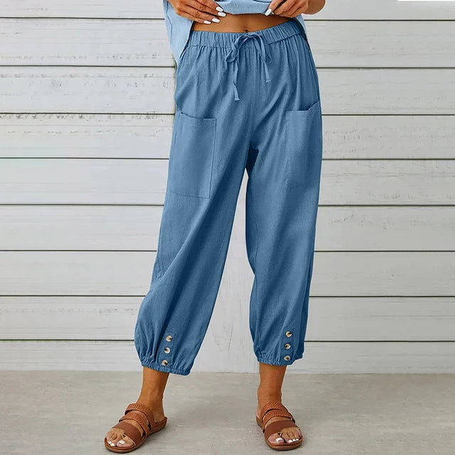 Women's Cotton-Linen Relaxed-Fit Trousers - Everyday Comfort