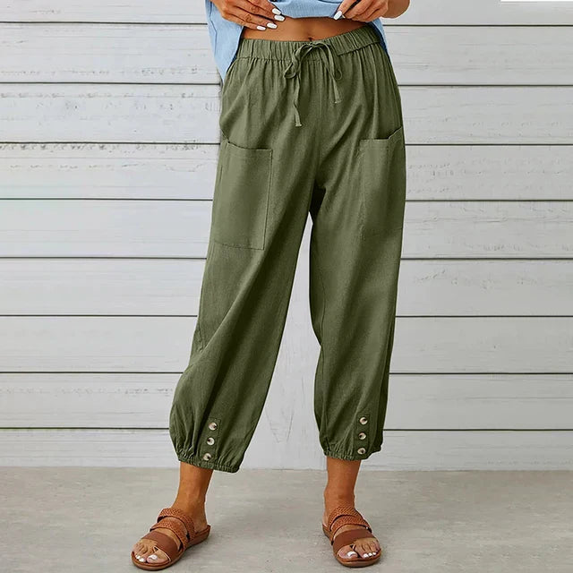 Women's Cotton-Linen Relaxed-Fit Trousers - Everyday Comfort
