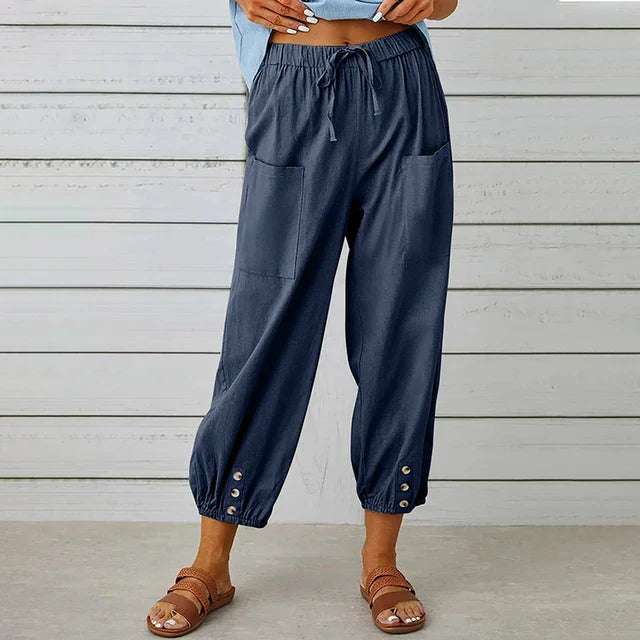 Women's Cotton-Linen Relaxed-Fit Trousers - Everyday Comfort