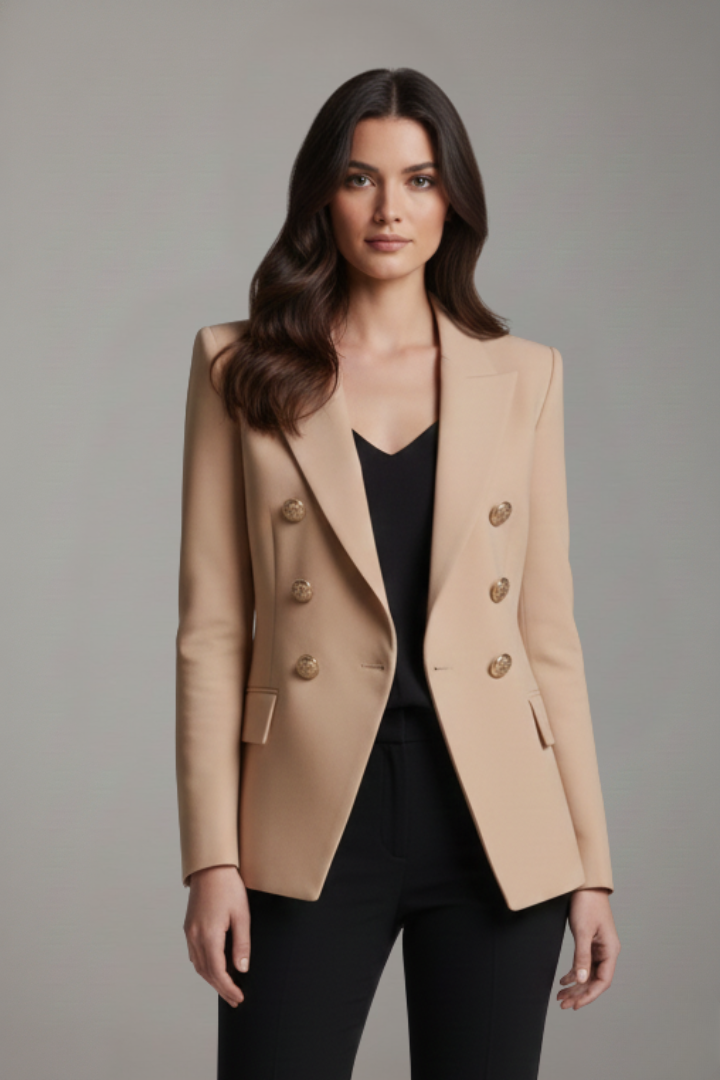 Women's Double-Breasted Blazer with Gold Buttons - Summer