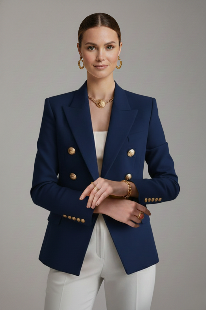 Women's Double-Breasted Blazer with Gold Buttons - Summer