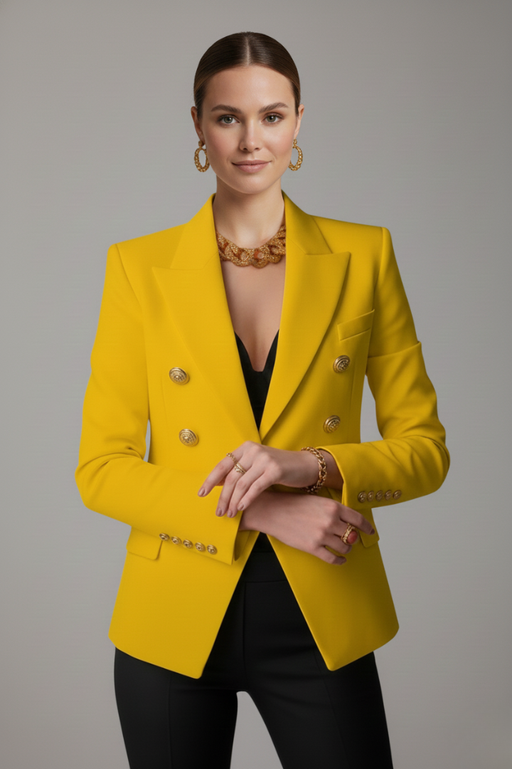 Women's Double-Breasted Blazer with Gold Buttons - Summer
