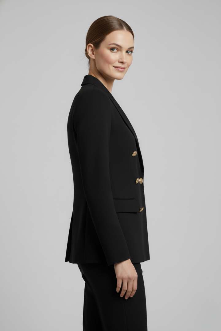 Women's Double-Breasted Blazer with Gold Buttons - Summer