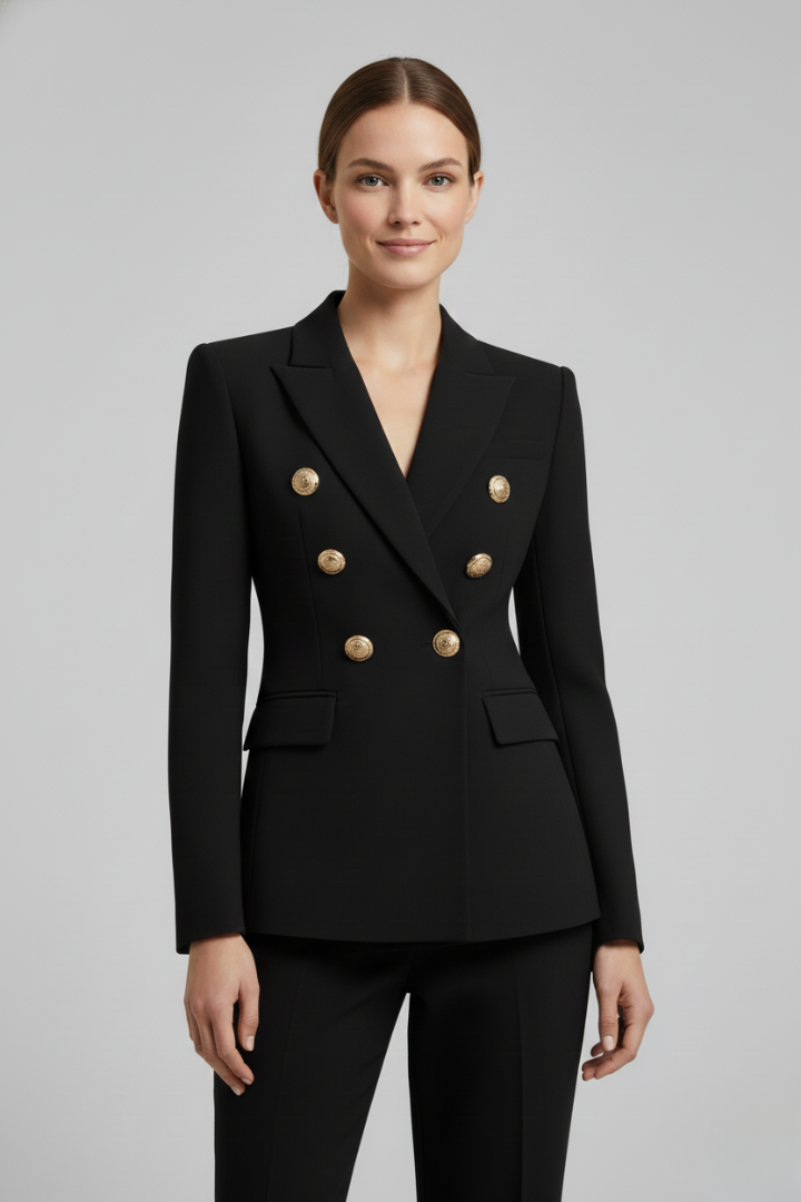 Women's Double-Breasted Blazer with Gold Buttons - Summer