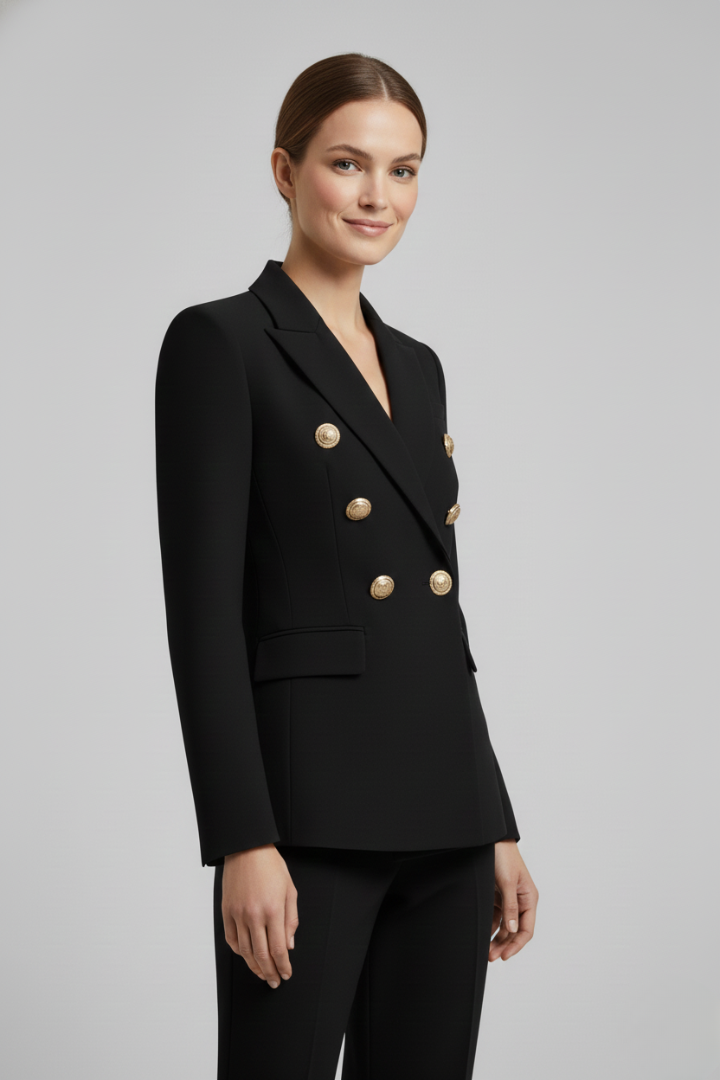 Women's Double-Breasted Blazer with Gold Buttons - Summer