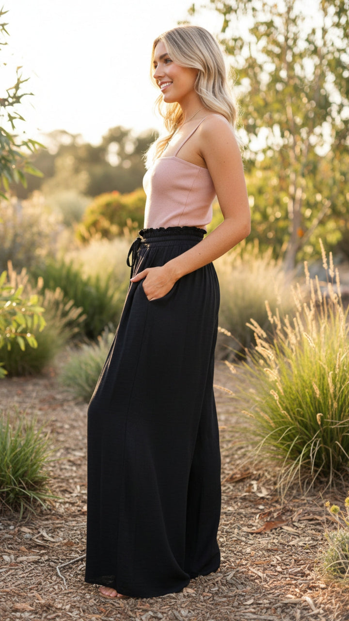 Women's Wide Leg Elastic Waistband Pants - Breezy All-Day Comfort