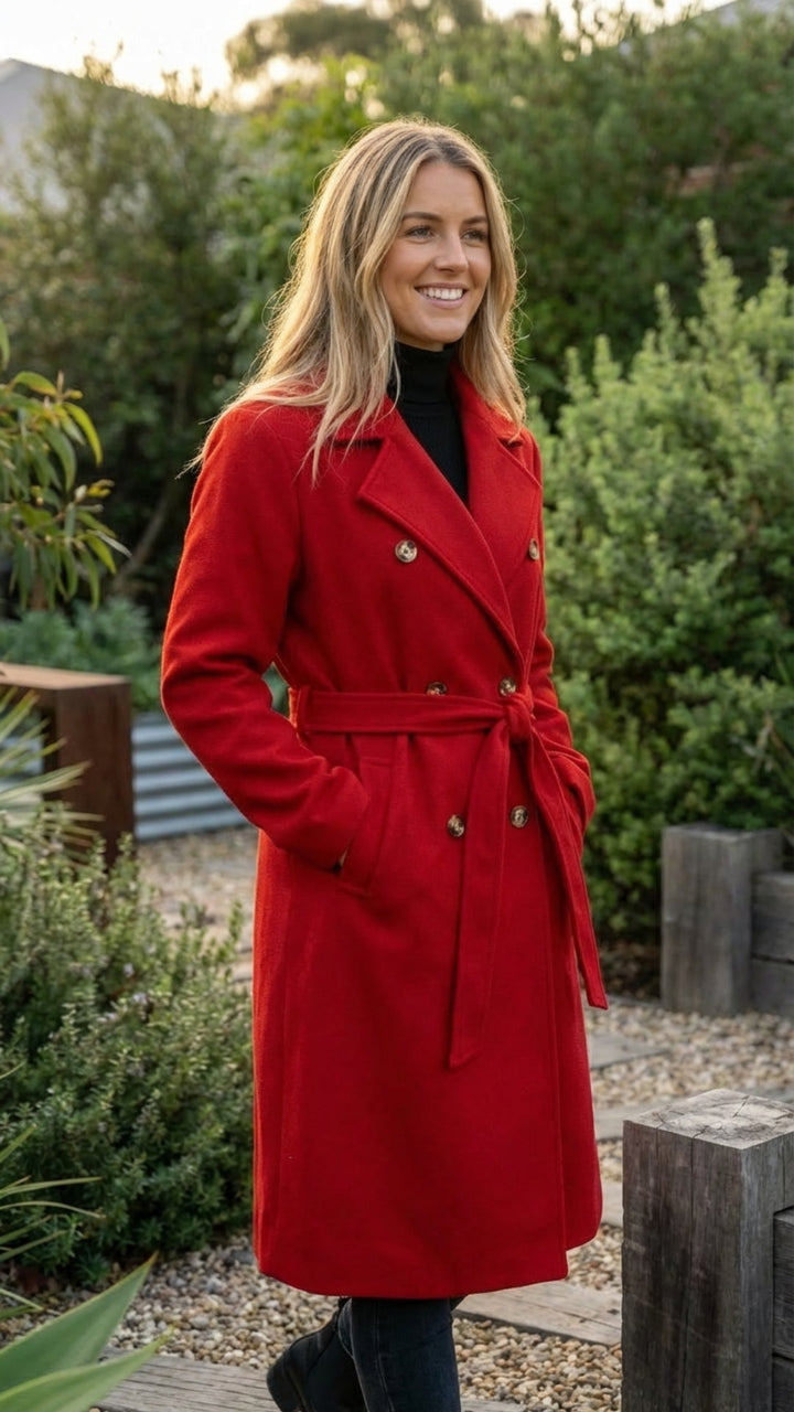 Women's Double-Breasted Long Trench Coat - Timeless Style