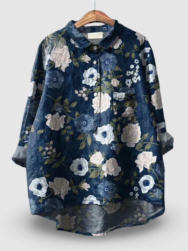 Women's Cotton-Linen Floral Print Blouse - Effortless Everyday