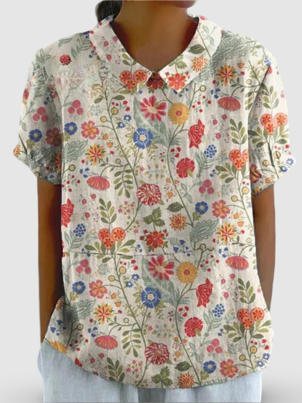 Women's Cotton-Linen Floral Print Blouse – Effortless Everyday