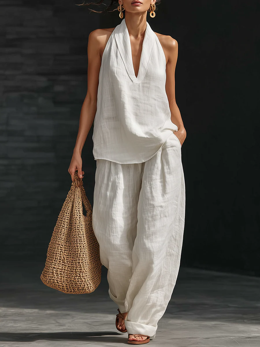 Women's Sleeveless Set with Wide Leg Pants - Effortless Everyday Style