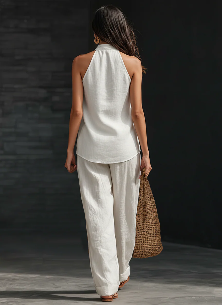 Women's Sleeveless Set with Wide Leg Pants - Effortless Everyday Style