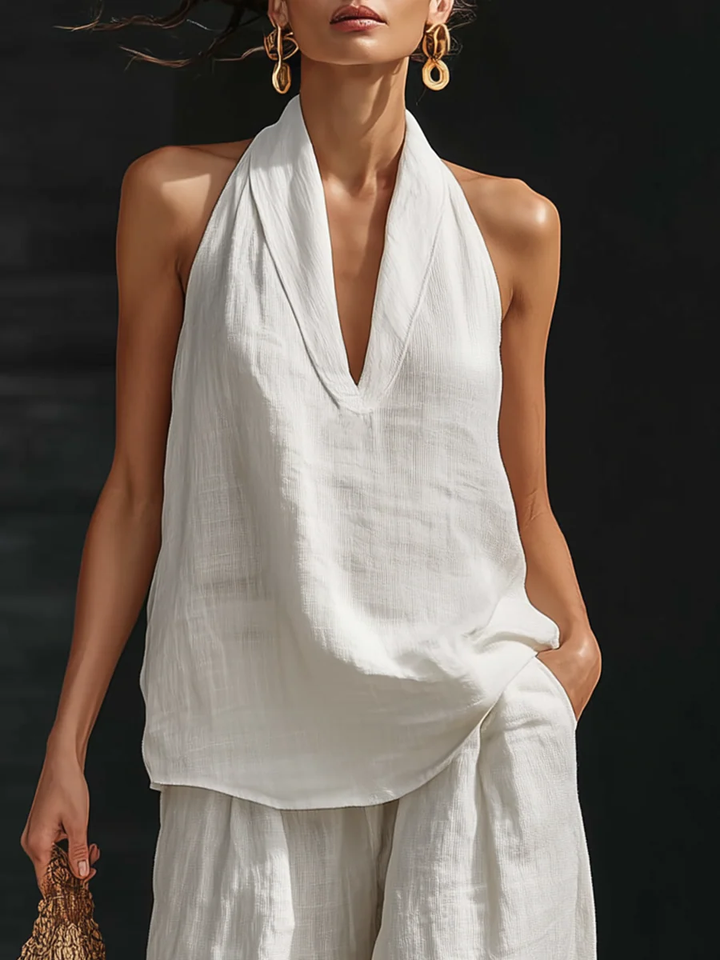 Women's Sleeveless Set with Wide Leg Pants - Effortless Everyday Style