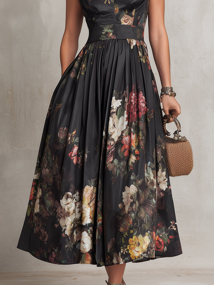 Women's Pleated Satin Midi Dress - Effortless Elegance for Any